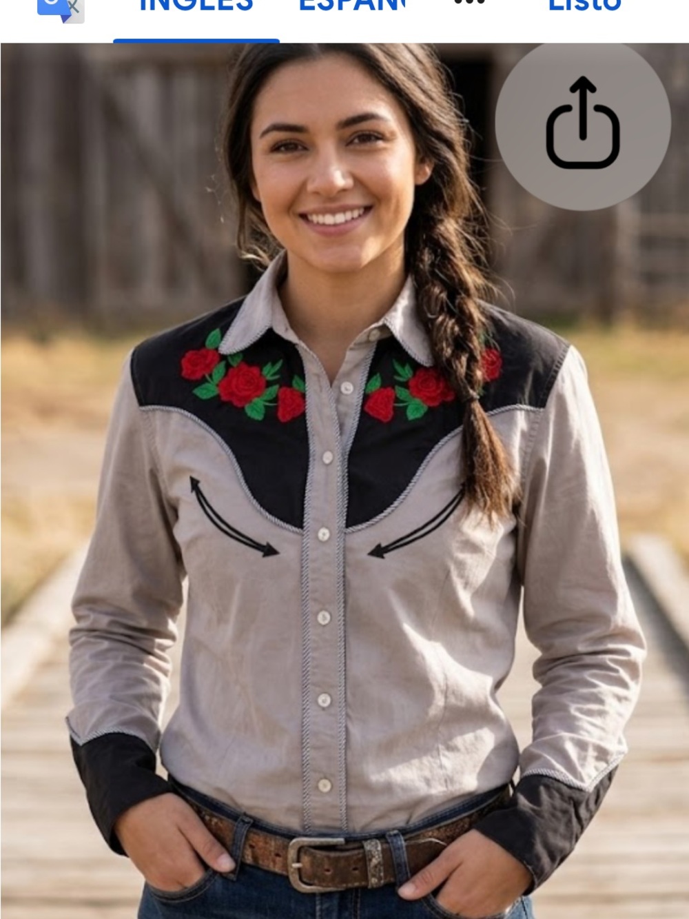 Western Embroidered Rose Button-Down Shirt - Gray & Black